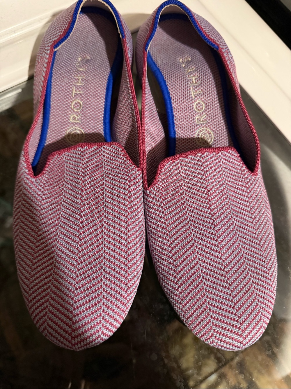 Rothy's Pink Herringbone Knit Slip-On Flats with Pink/Purple